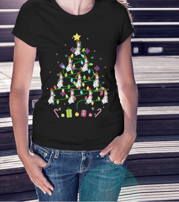 Funny Dalmatian Christmas Tree With Colorful LED Lights T-Shirt