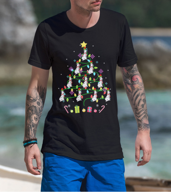 Funny Dalmatian Christmas Tree With Colorful LED Lights T-Shirt