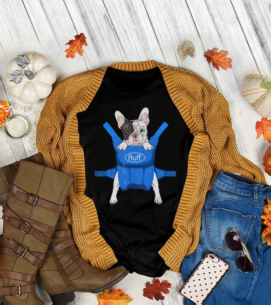 Funny Cute 3D Dog Carrier Ruff French T-Shirt