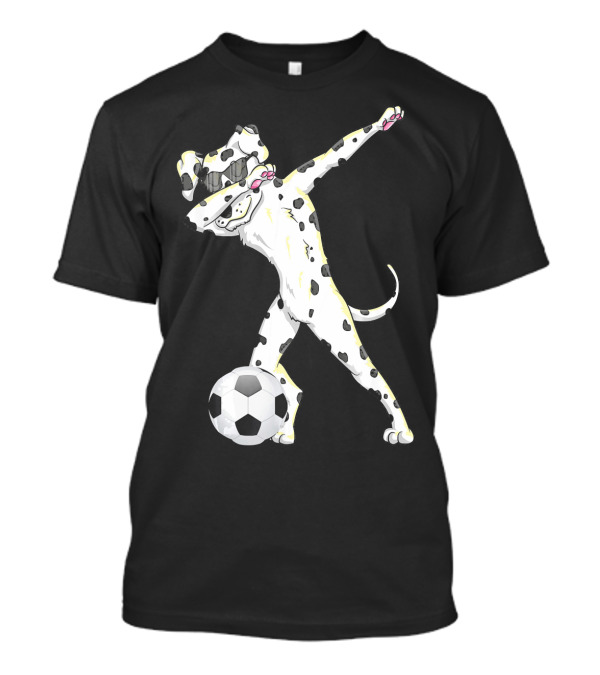 Funny Soccer Dalmatian Doing The Dab With Soccer Ball T-Shirt