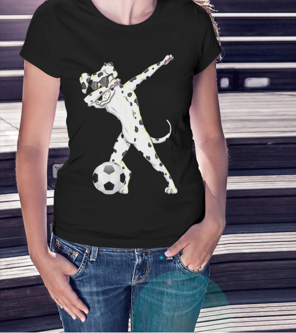 Funny Soccer Dalmatian Doing The Dab With Soccer Ball T-Shirt