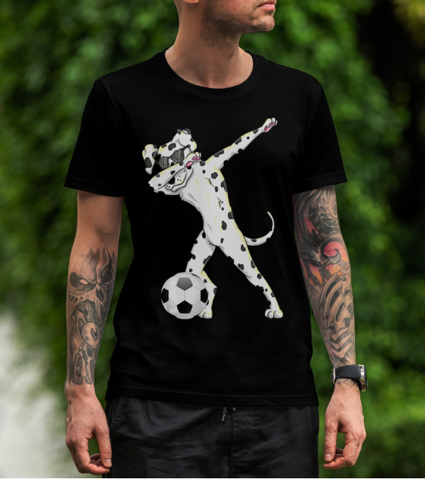 Funny Soccer Dalmatian Doing The Dab With Soccer Ball T-Shirt