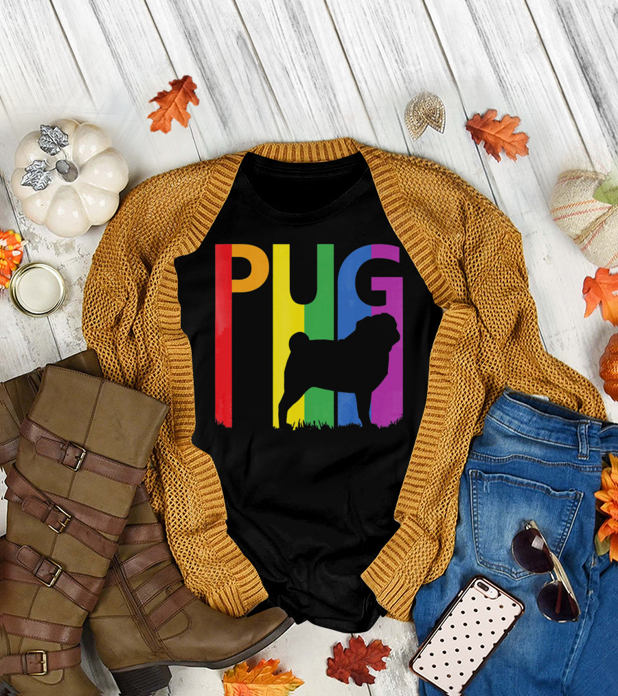 Pug Silhouette in Rainbow Colors T-Shirt