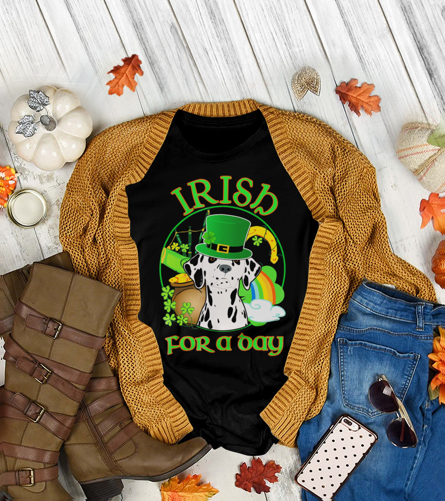 Irish For a Day Dalmatian Dog St Patrick's Shamrock Rainbow Hat T-Shirt