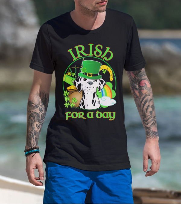 Irish For A Day Dalmatian Dog St Patrick's Shamrock Rainbow Hat T-Shirt
