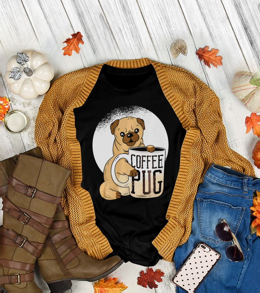 Coffee Pug with Cute Pug Puppy T-Shirt