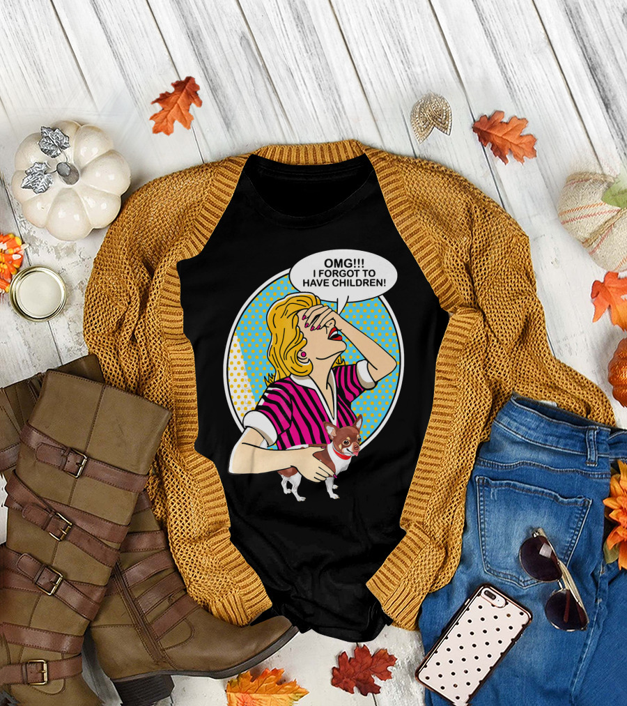 OMG I Forgot To Have Children Retro Comic Style Woman with Dog T-Shirt