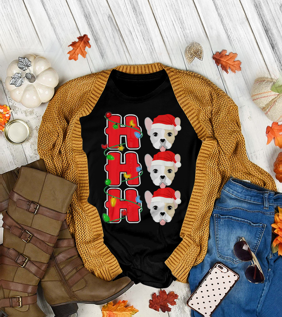 Ho Ho Ho Santa French Bulldog Christmas Lights Holiday Puppy T-Shirt