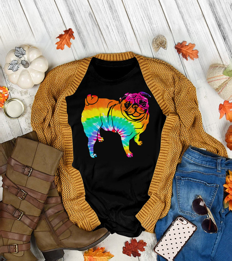 Pug Rainbow Trippy Hippie Tie-Dye Visuals T-Shirt