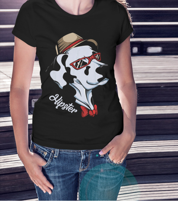 Hipster Dalmatian Dog With Glasses And Bow Tie T-Shirt