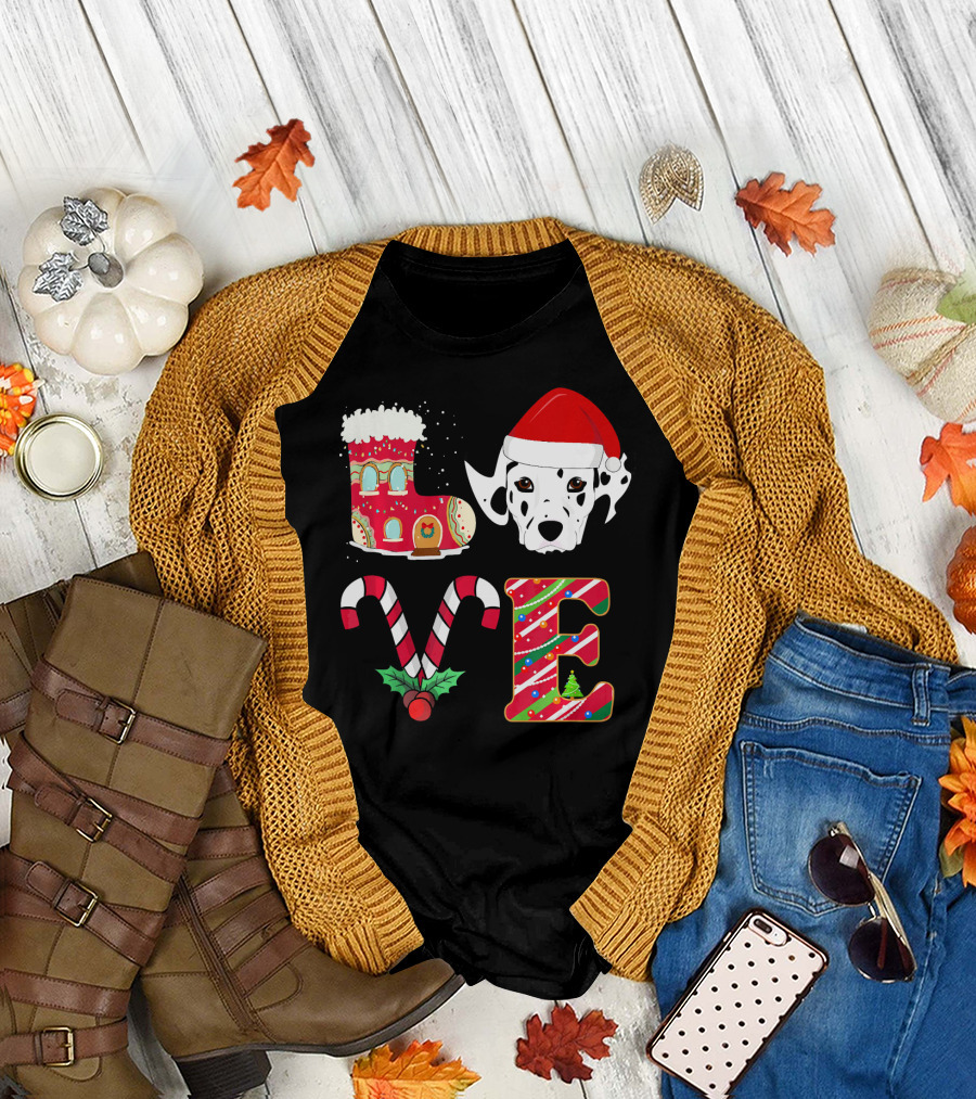 Love My Dalmatian Funny Christmas Dalmatian Candy Cane Santa Hat T-Shirt