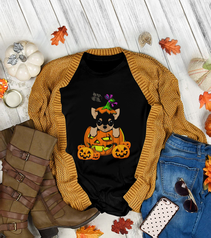 Halloween Chihuahua in Pumpkin with Jack-O'-Lanterns T-Shirt