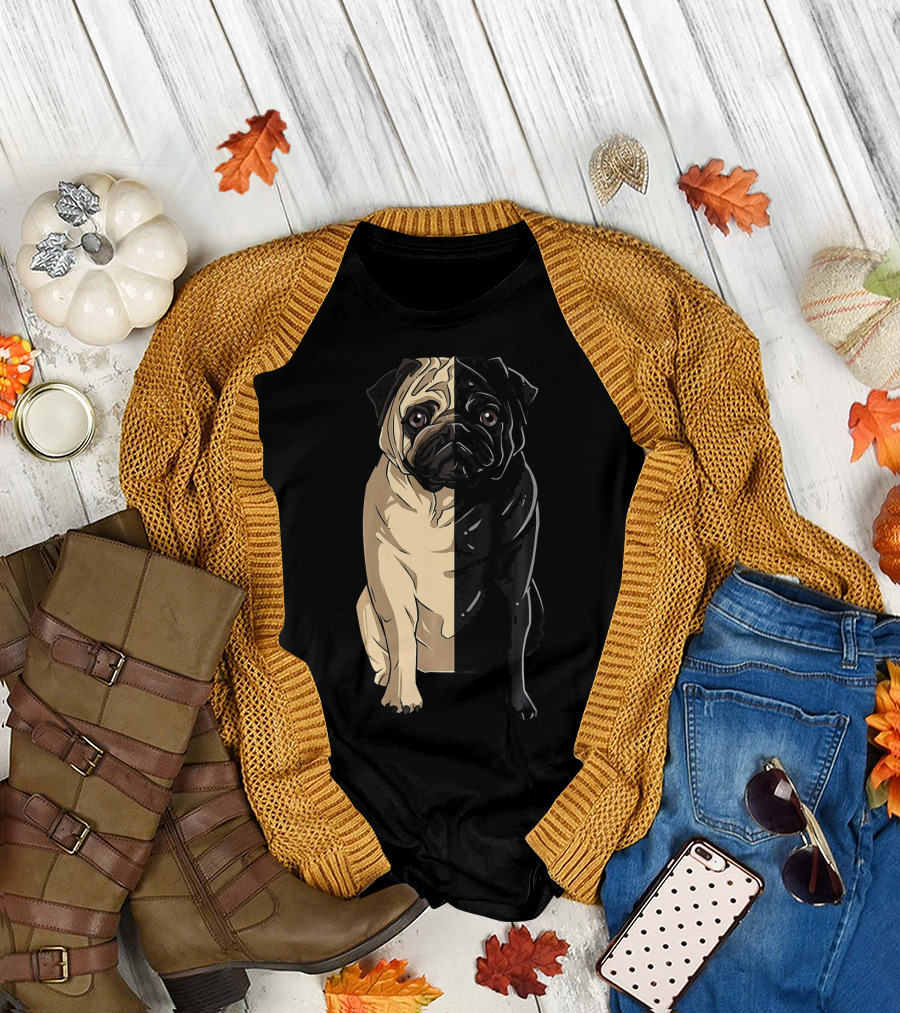 Pug Black and White Half Pug T-Shirt