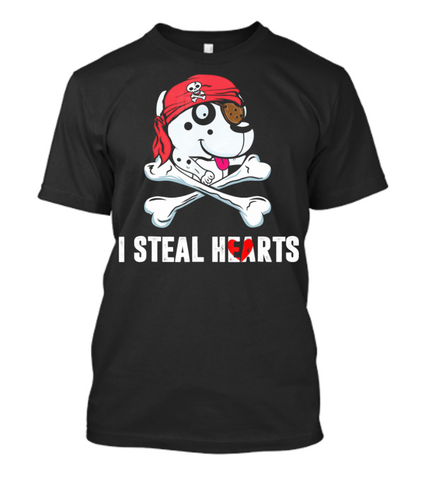 I Steal Hearts Dalmatian Pirate With Crossbones And Red Bandana T-Shirt