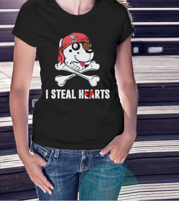 I Steal Hearts Dalmatian Pirate With Crossbones And Red Bandana T-Shirt