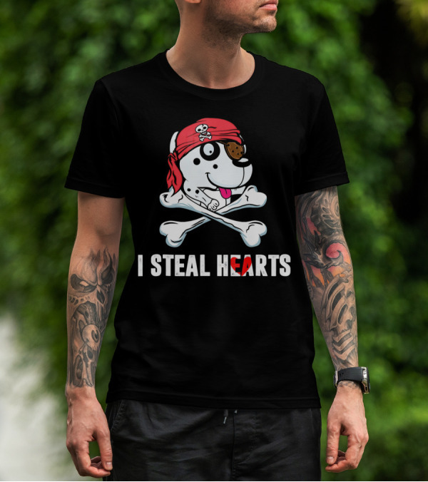 I Steal Hearts Dalmatian Pirate With Crossbones And Red Bandana T-Shirt