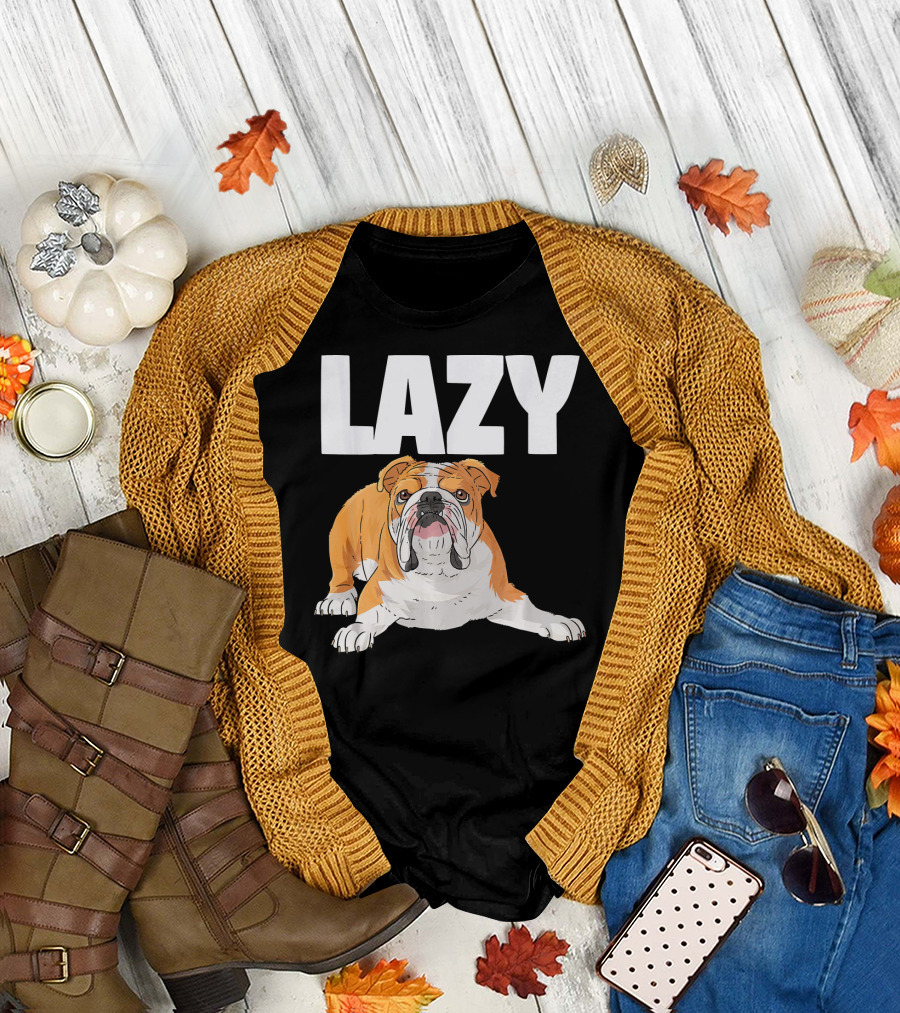 LAZY English Bulldog Cartoon T-Shirt