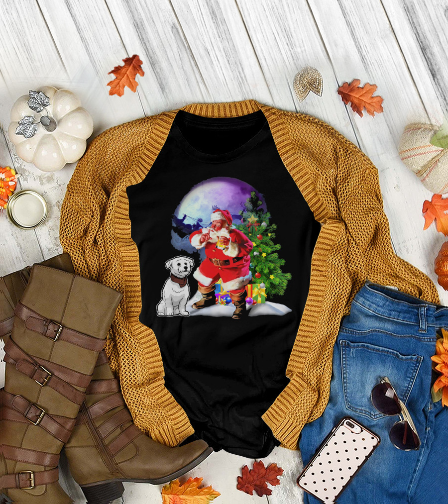 Bichon Frise Santa Pine Xmas Family Chris Moon Sleigh Tree T-Shirt