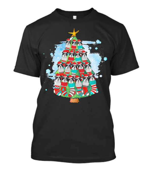 Border Collie Christmas Tree In Festive Socks T-Shirt
