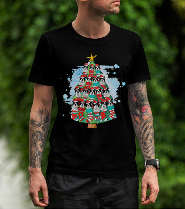 Border Collie Christmas Tree In Festive Socks T-Shirt