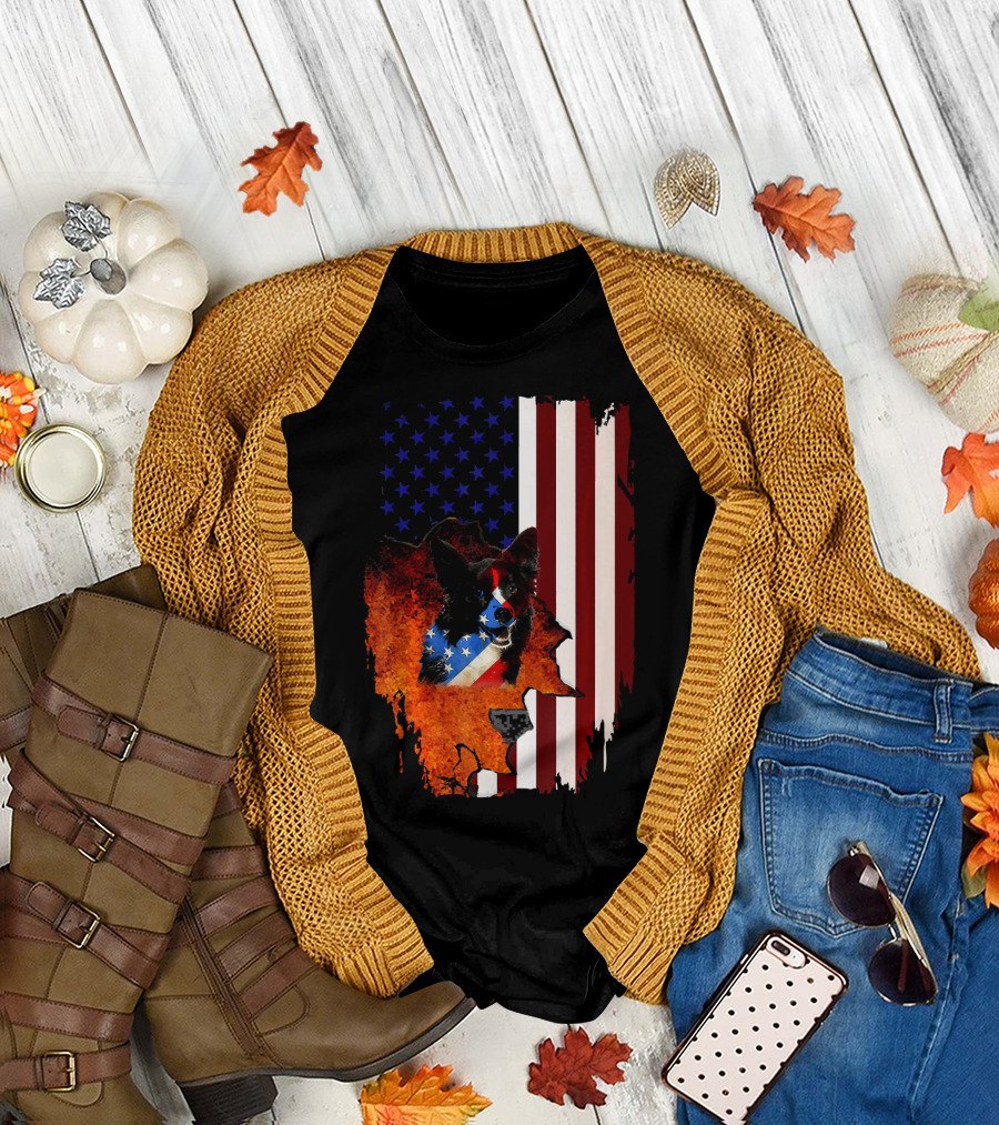 Border Collie USA Flag 4th of July T-Shirt