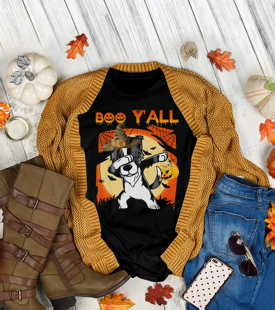 Boo Y'all Border Collie Dabbing Ghost Halloween T-Shirt