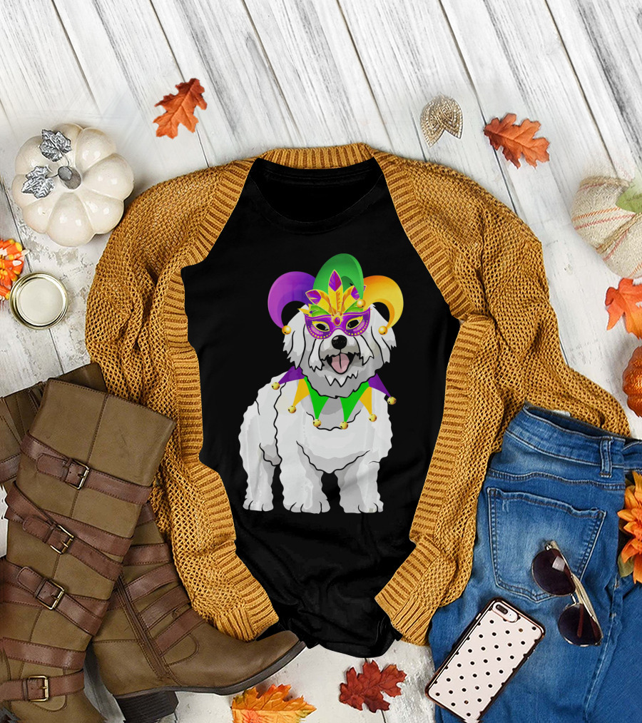 Bichons Frise Mardi Gras Jester Mask and Hat T-Shirt