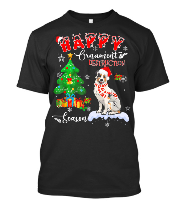 Happy Ornament Destruction Season Border Collie Dog Christmas Tree T-Shirt