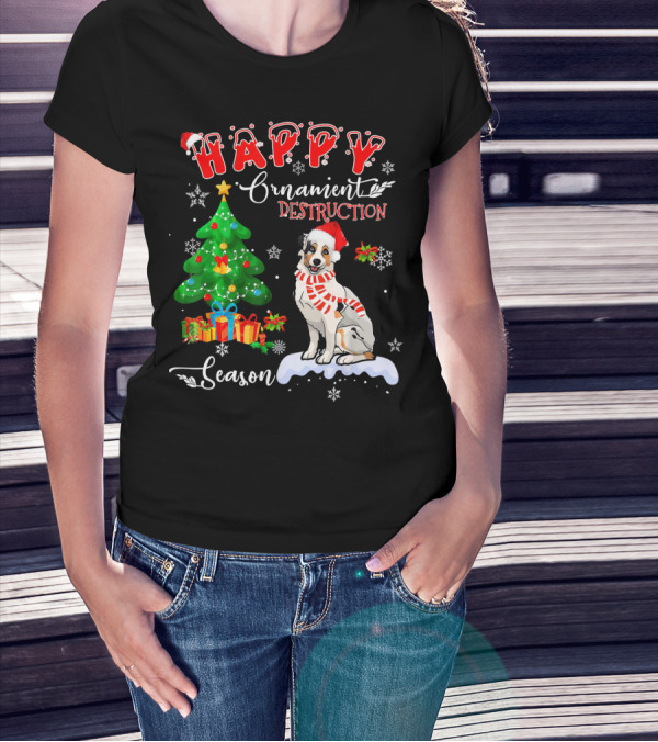 Happy Ornament Destruction Season Border Collie Dog Christmas Tree T-Shirt