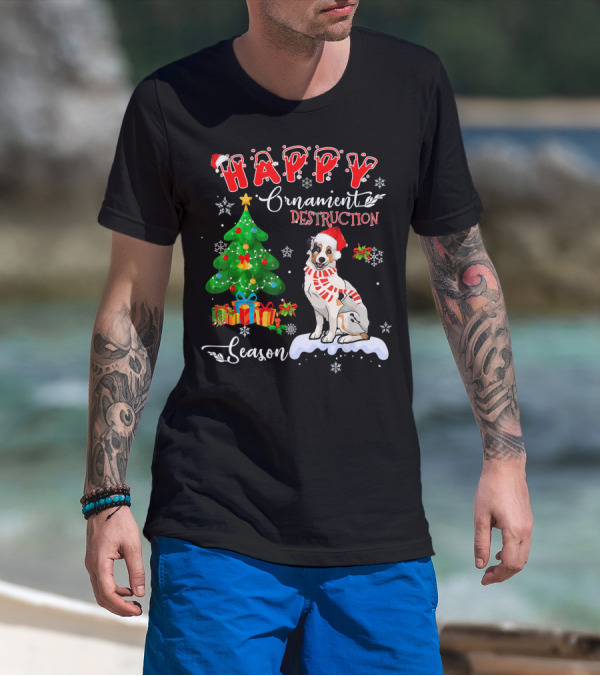Happy Ornament Destruction Season Border Collie Dog Christmas Tree T-Shirt