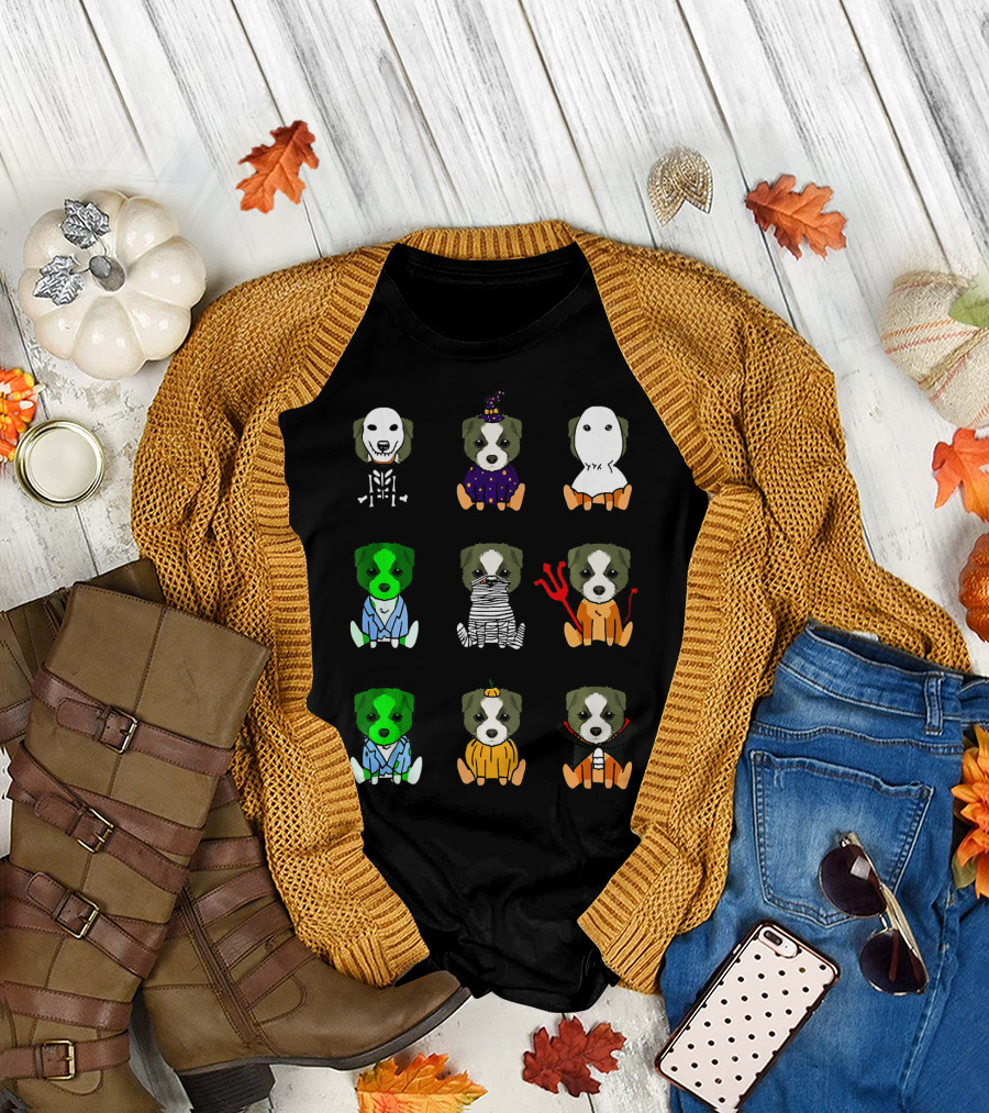 Border Collie Halloween Costumes Skeleton Witch Ghost Zombie Mummy Devil Pumpkin Dracula T-Shirt