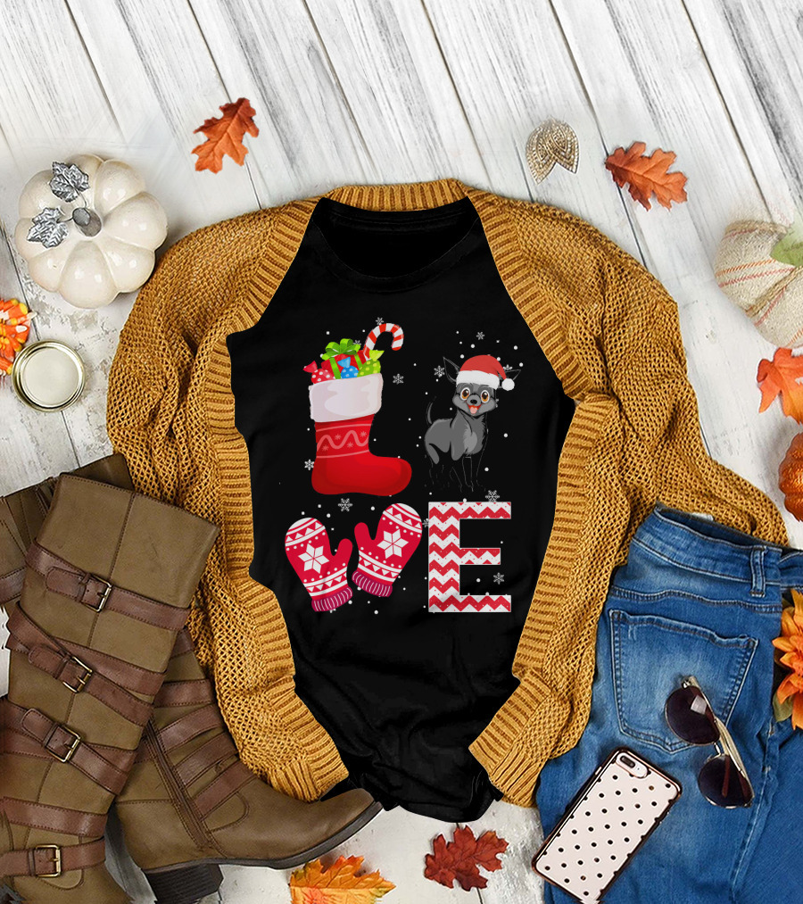 Christmas Miniature Pinscher Santa Hat Mittens Stocking Love T-Shirt