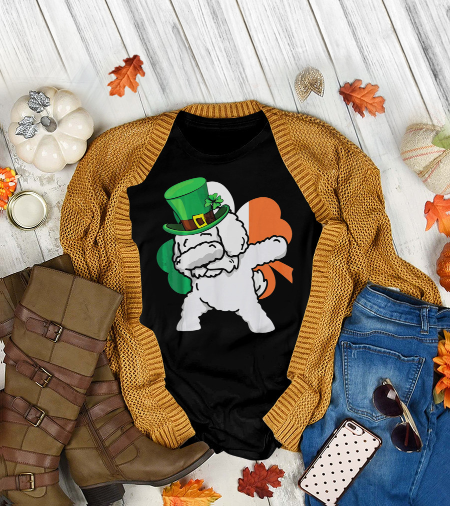 Dabbing Bichon Frise Shamrock St Patrick's Day Irish Flag Hat T-Shirt