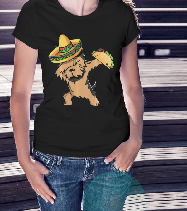 Yorkie Dabbing Sombrero Taco Fiesta Cinco De Mayo T-Shirt