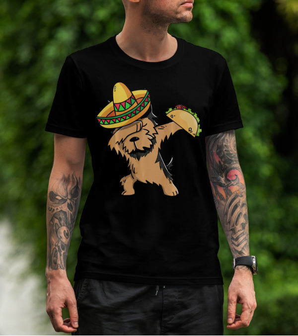 Yorkie Dabbing Sombrero Taco Fiesta Cinco De Mayo T-Shirt