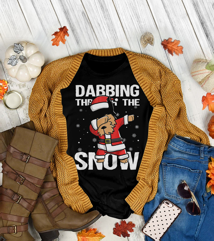 Dabbing Through the Snow Christmas Yorkshire Terrier Santa T-Shirt