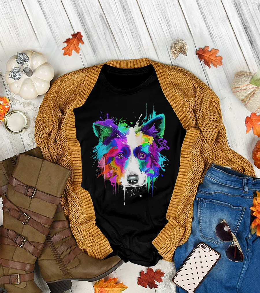 Border Collie Splash Art Colorful Canine T-Shirt