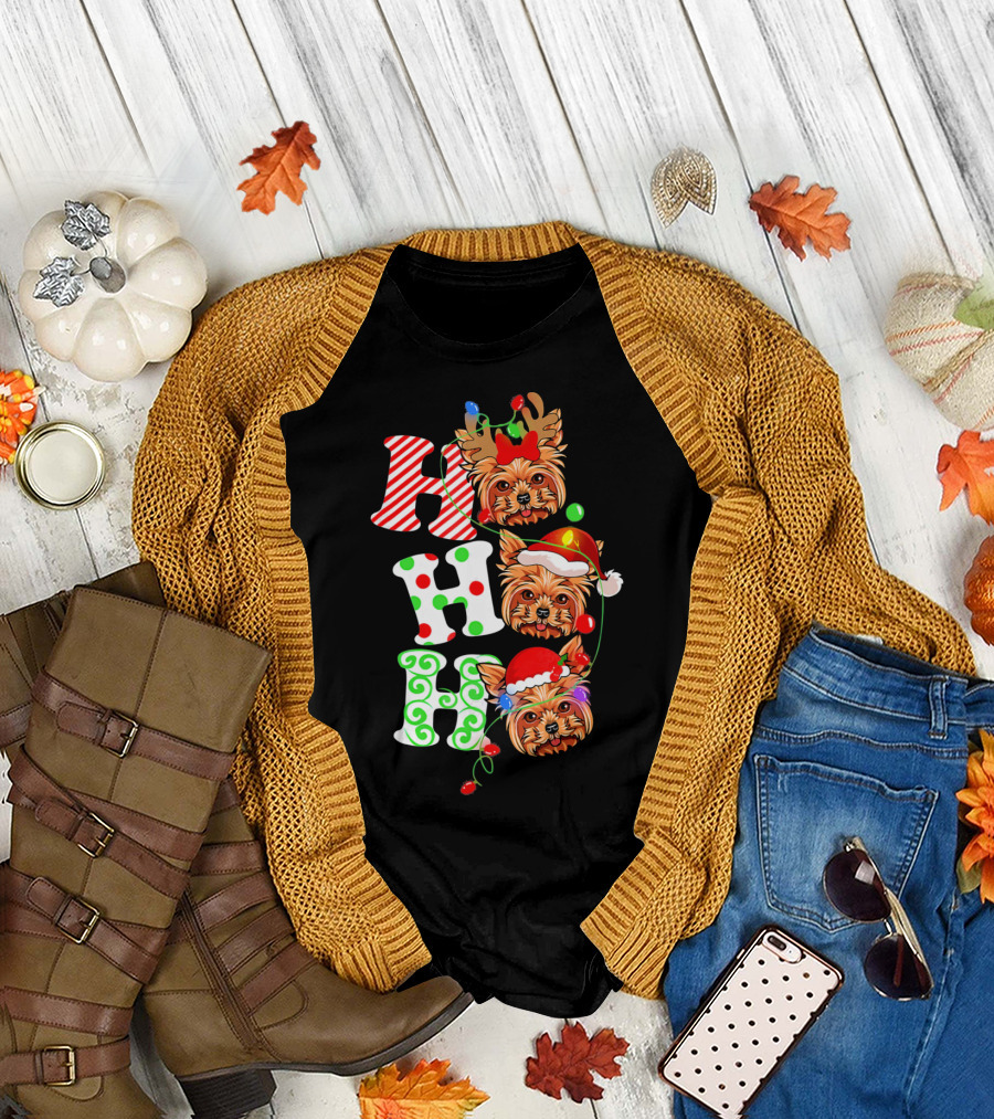 Ho Ho Ho Yorkshire Terrier Merry Christmas Santa T-Shirt