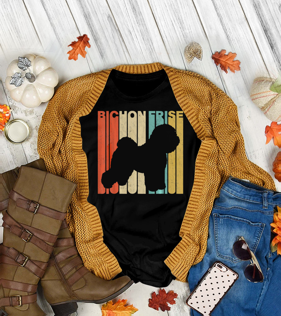 Vintage Retro Bichon Frise Silhouette Stripes T-Shirt
