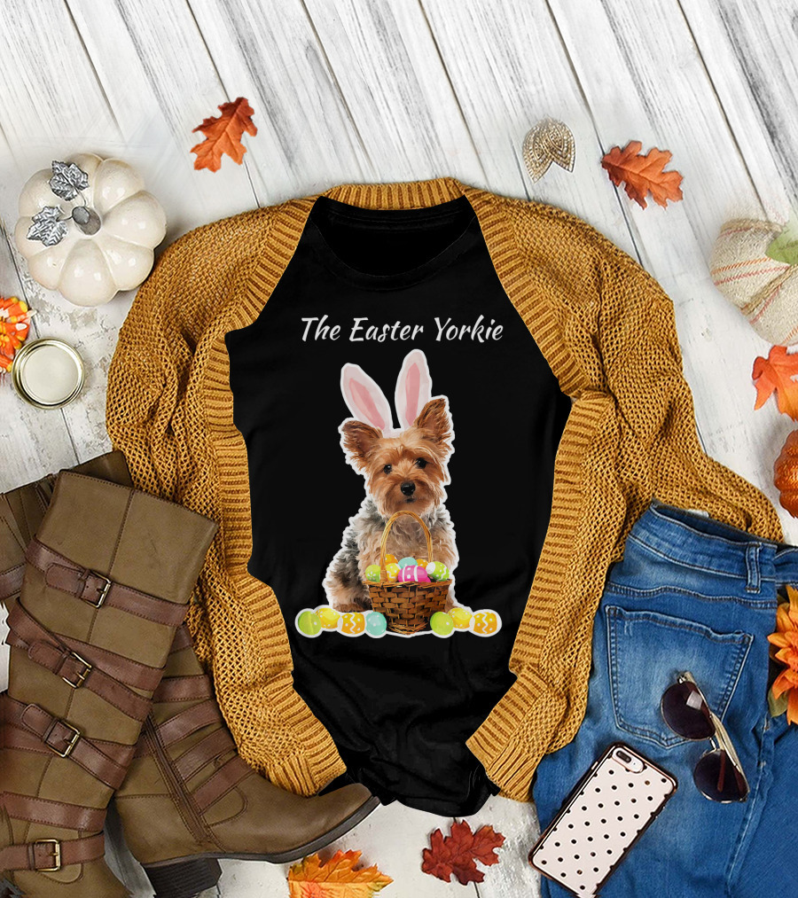The Easter Yorkie with Yorkshire Terrier and Easter Eggs Basket T-Shirt