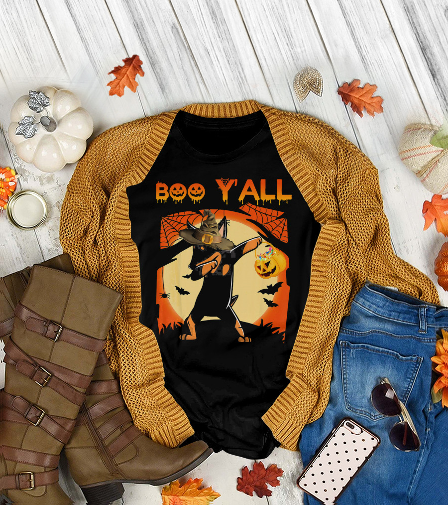 Boo Yall Miniature Pinscher Dabbing Halloween Ghost T-Shirt