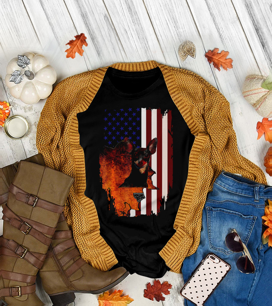 Miniature Pinscher American Flag Patriotic 4th Of July USA T-Shirt