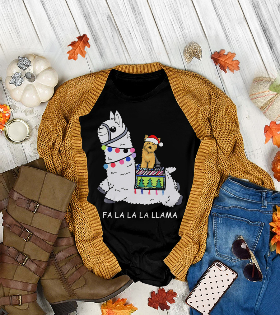 Fa La La La Llama with Yorkshire Terrier Riding Llama T-Shirt