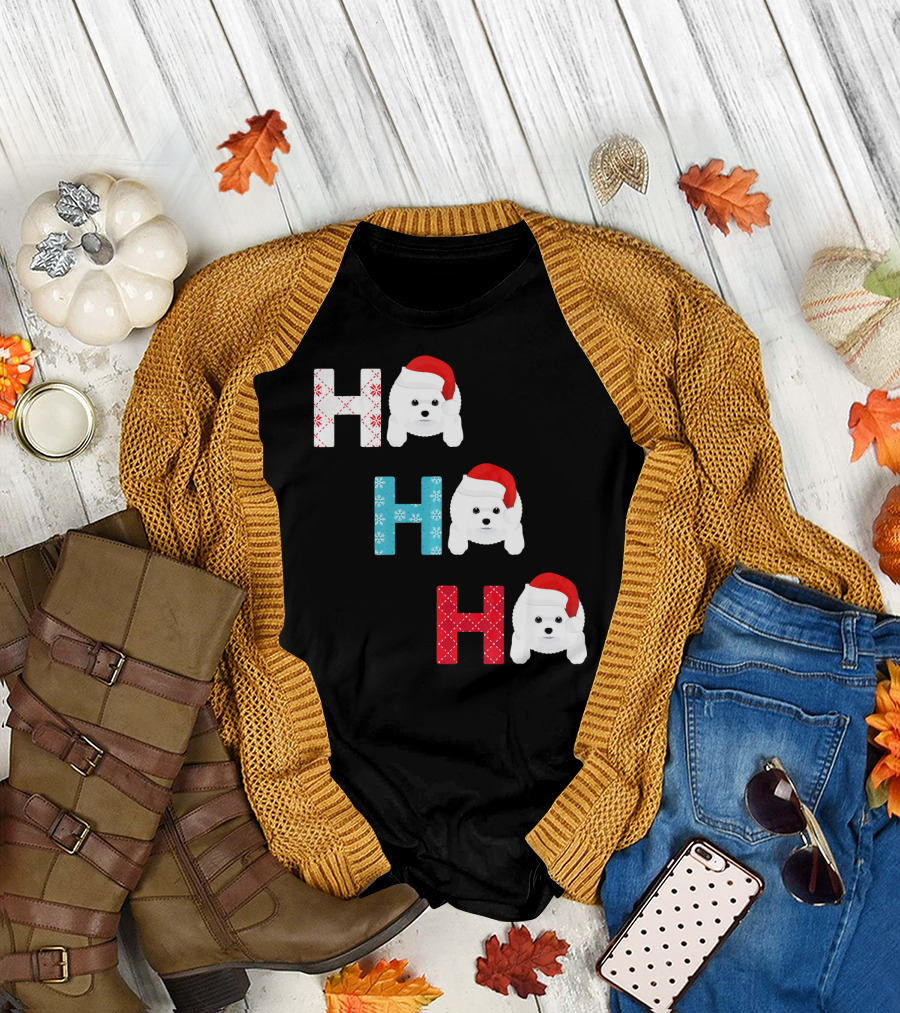 Ho Ho Ho Bichon Frise Santa Christmas Dog Wearing Santa Hat T-Shirt