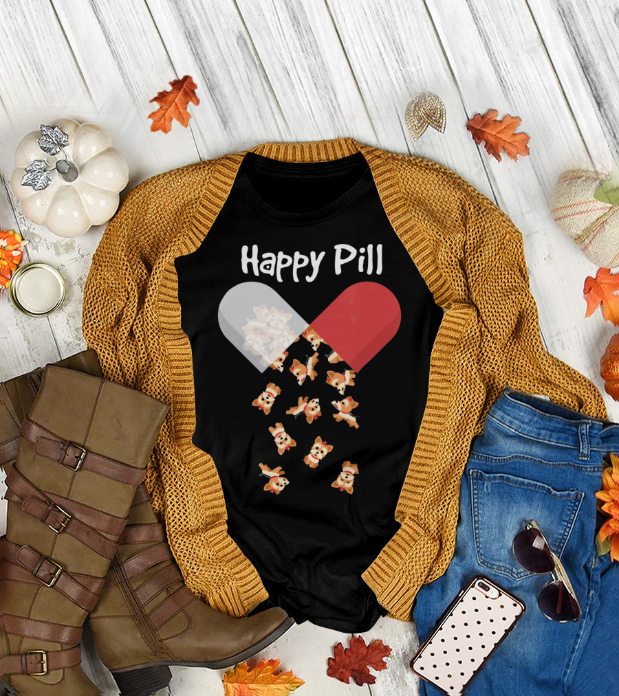 Yorkshire Terrier Dog Happy Pill Capsule with Puppies T-Shirt