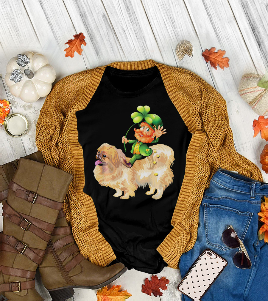Leprechaun with Shamrock on Pekingese Dog T-Shirt