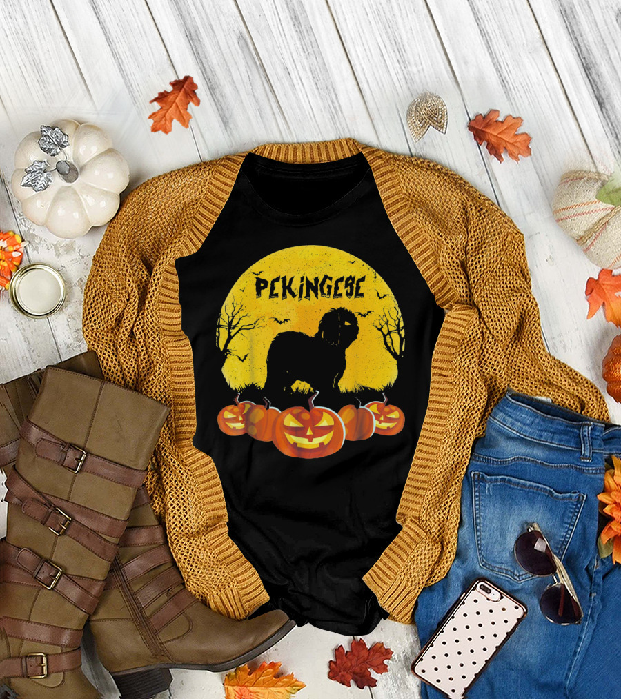 Pekingese Dog Halloween Moonlit Pumpkin T-Shirt