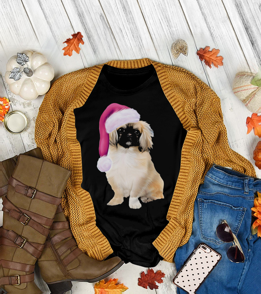 Christmas Pekingese Dog Santa Hat T-Shirt