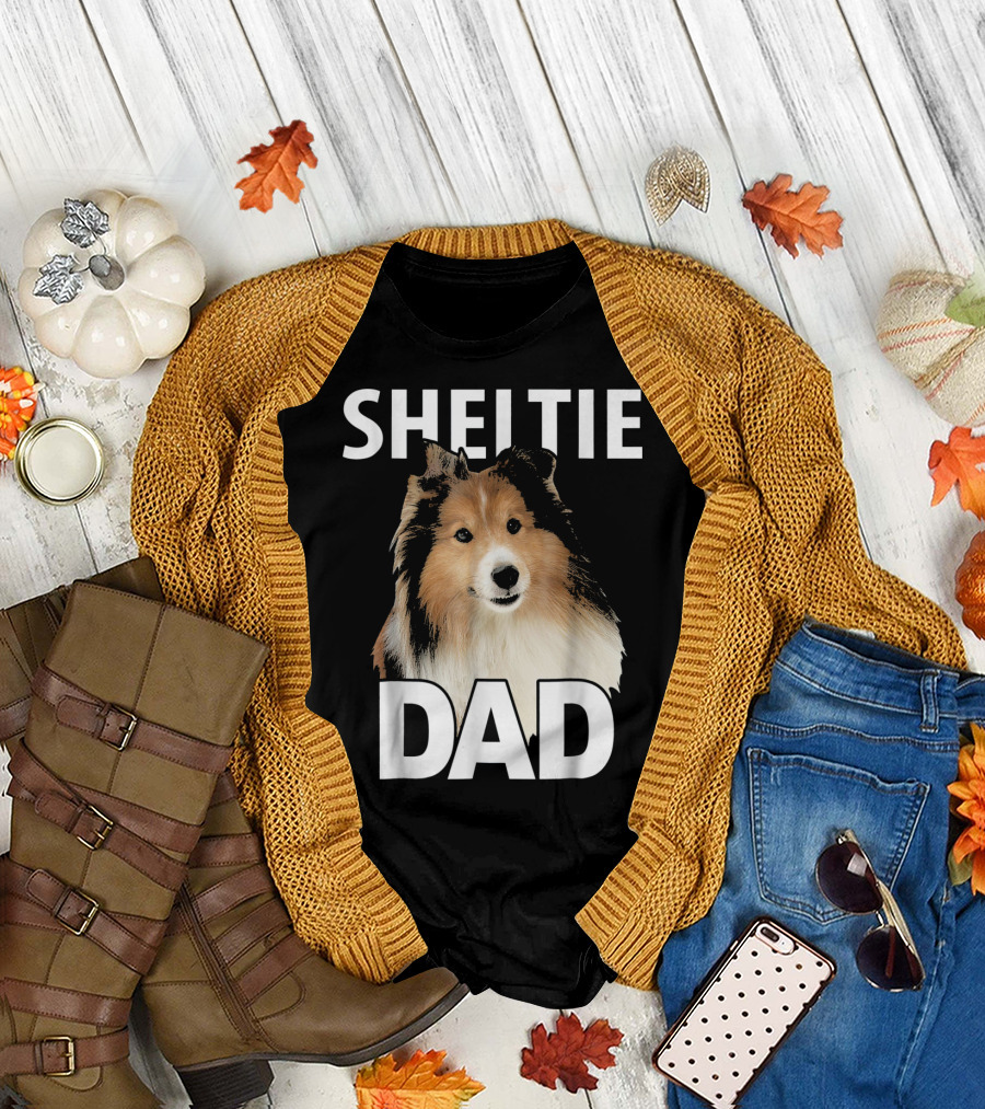 Sheltie Dad Mens Text Funny Shel Dog Owner Father's Day T-Shirt