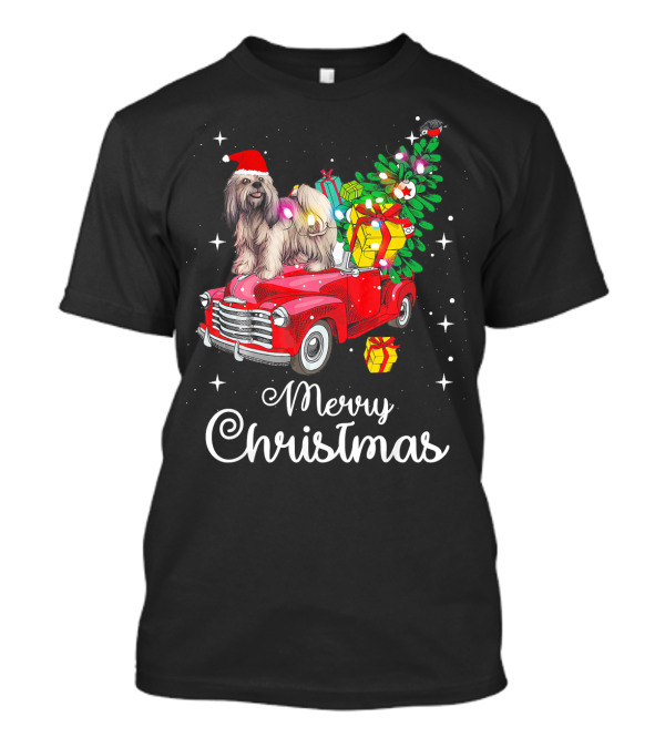 Lhasa Apso Rides Red Truck Merry Christmas Pajamas T-Shirt